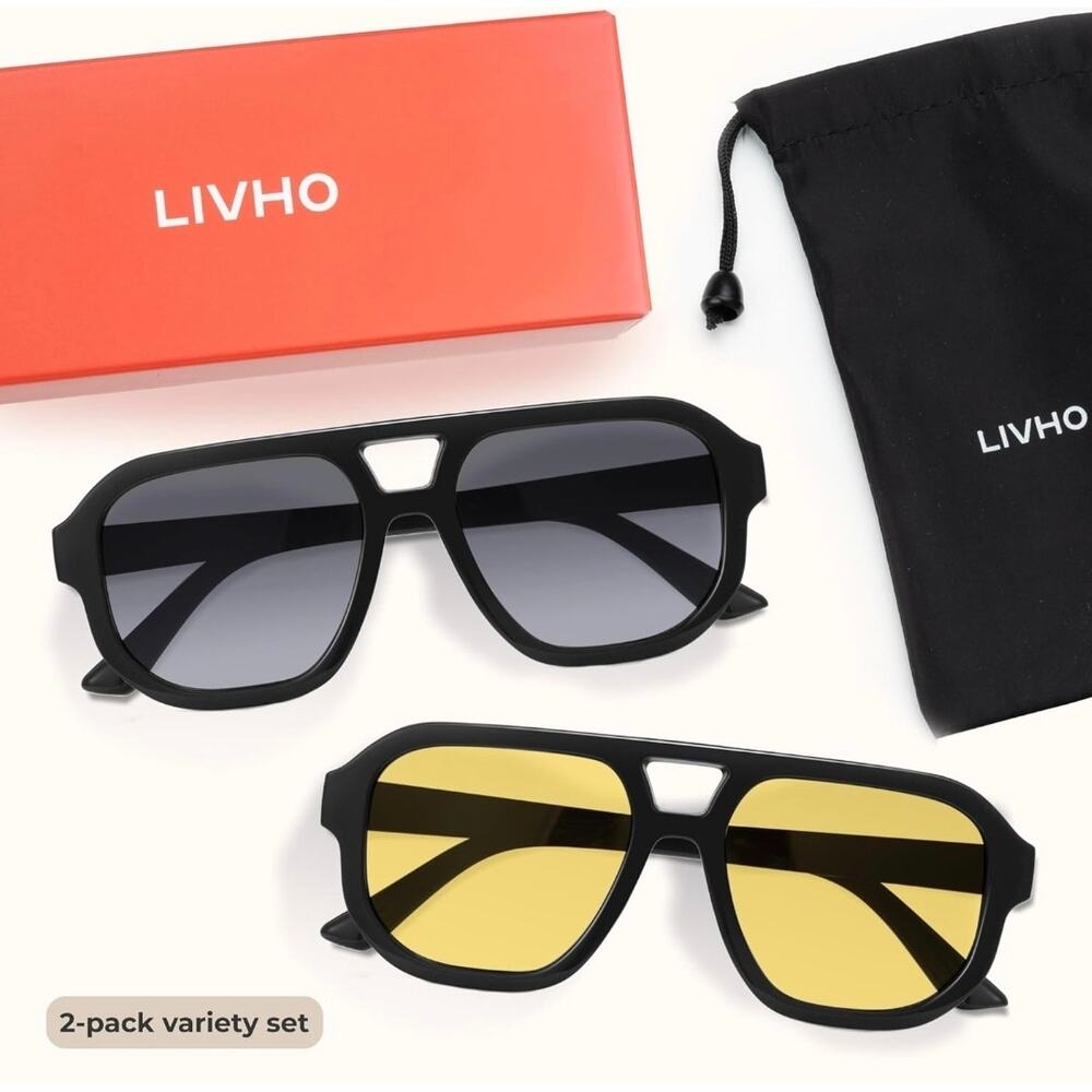livho Trendy Polarized Square Aviator Sunglasses Unisex Eyewear Frame Retro S15 - Picture 6 of 8